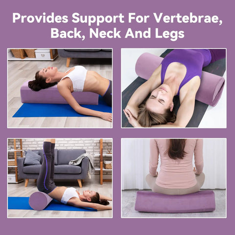 Ultra Plush Velvet Yoga Bolster Set With High Density Foam Cushions For Restorative Yoga And Meditation Rectangular And Cylindrical Meditation Cushions For Super Cozy Ultimate Comfort, purple bolsters for back support
