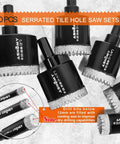 ASNOMY 10-piece diamond hole saw set for tile and stone; serrated diamond bits; diameters 20-50 mm.