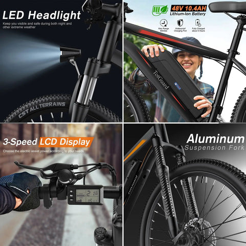 Powerful 500W Electric Mountain Bike for Adults With 27.5 Inch Wheels, 48V 499Wh Removable Battery, 21 Speed Gears