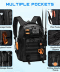 50L Fishing Tackle Backpack With Removable Lure Wraps, Four Clear View Tackle Boxes, Two Rod Holders, Versatile Gear Bag front view