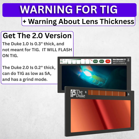 Shade 5-13 Adjustable Red Auto Darkening Welding Lens, Two By Four And One Quarter Inch By Zero Point Three Three Inch, Nine Lenses In One, Red Front With Green Blue Weld View, Ridge Royal Series Pro Grade Shield For Welding, warning for TIG use