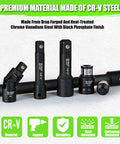 Heavy Duty 18-Piece Impact Socket Extension Set showcasing chrome vanadium steel material with black phosphate finish