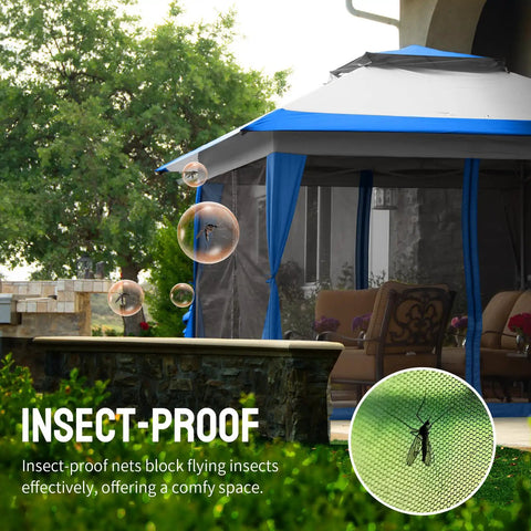 13x13 Pop Up Gazebo Canopy Tent For Backyard And Patio Easy One Push Center Lock Setup No Hassle in Seconds with insect-proof feature