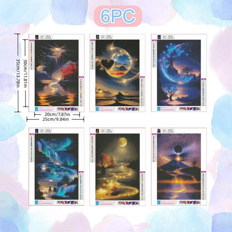 Dope Six Pack Diamond Art Kits For Adults, Landscape 5D Diamond Painting For Beginners showing six moon-themed art designs