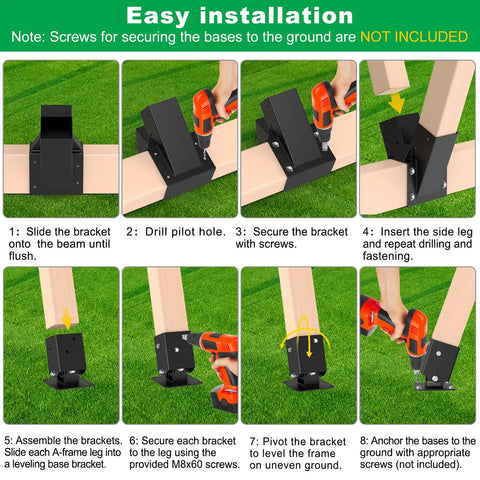 Heavy Duty Swing Set Brackets A Frame Hardware Kit With 1 Middle Bracket And 2 Leveling Base Brackets Fits 4x4 Posts And 4x6 Beams Keeps Backyard Swing Set Stable Dry And Safe With Multi Angle Leveling For Uneven Ground
