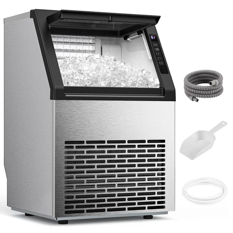 Under Counter Ice Maker Machine Freestanding Stainless Steel With Ice Thickness Control 80 Lbs Per Day 28 Lbs Storage