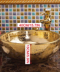 Gorgeous Gold Ceramic Round Vessel Sink Adds Fresh Flair For Your Bathroom Vanity Top Shelf Countertop Wash Basin 40cm/15.7in.