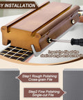 4-in-1 guitar fret file tool with bronze-brown wooden body and 3°, 23°, 35°, 90° angle slots for fret dressing