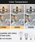 Color temperature options for Four Light Black Industrial Flush Mount Ceiling Light Fixture in bedroom setting