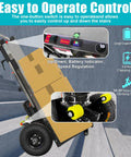 Heavy Duty Electric Stair Climber Dolly Cart with Motorized Motor, 880 Lb Capacity Folding Hand Truck with control panel and battery indicator.