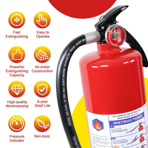 Heavy Duty 5 Lb Abc Dry Chemical Fire Extinguisher With Wall Mount 2A 10B C Rated showcasing metal construction and operation instructions.