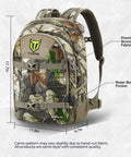 Camo G2 25L Hunting Backpack With Waterproof Rain Cover and Tough 600D, featuring water bottle pocket and soundless fabric.