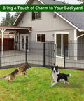 No Dig Tall Decorative Garden Fence With Double Lock 40 Inch High Panels installed in a backyard with animals playing nearby.