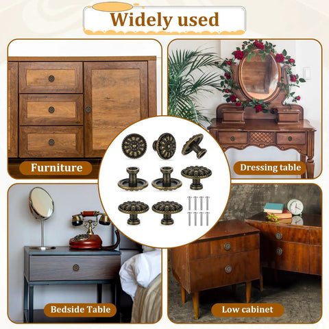 Widely used image of Eight Pack Antique Brass Drawer Knobs For Cabinets And Dressers, Vintage Solid Round Cabinet Knobs, Single Hole Hardware For Refinished Furniture, 1.18 Inch Diameter, Timeless Retro Charm on furniture