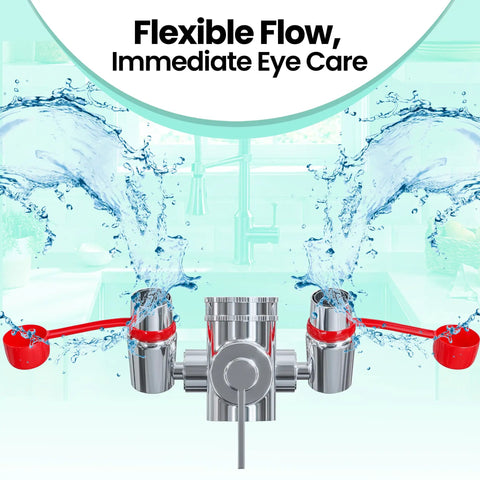 Industrial Faucet Mount Eyewash Station With Universal Sink Adapters And Continuous Flow Emergency Eye Flusher For Workplace Safety Compliance Heavy Duty Rock Solid Top Tier 2 Pack, faucet mount with water flow.
