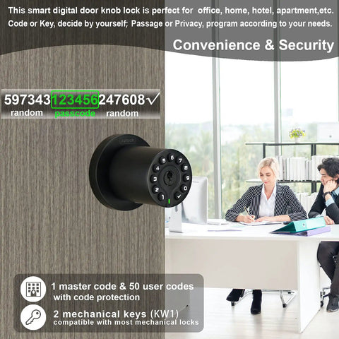 Keyless Entry Door Lock With Backlit Keypad And Master Code Electronic Door Knob for office use