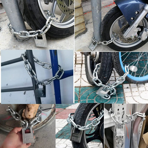 8mm Thick Hardened Steel Chain Lock With Beam Padlock 1.64 Feet Long Outdoor Security Chain securing various vehicles
