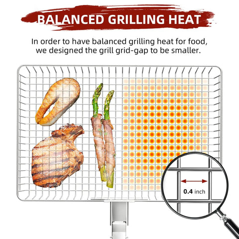 Extra Large Stainless Steel Grill Basket For Camping And BBQ Grillin Portable Folding Rack For Fish Vegetables Shrimp And More