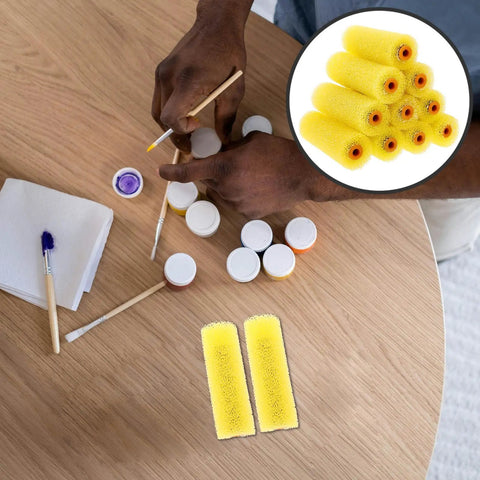 10 Piece Premium Sponge Texture Paint Rollers For Walls And Drywall Easy Replacement Sleeves Fit Standard Frames on wooden table.