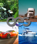 Collage featuring motorcycle, truck, sports car, and boat with OES Parts logo, representing diverse vehicle parts