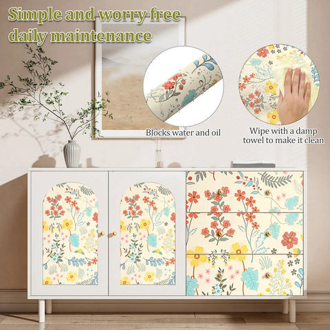Self Adhesive Floral Peel And Stick Wallpaper Roll For Renters Featuring No Fuss Quick Install Water Resistant Scratch Proof Vinyl Wall Covering on cabinet fronts