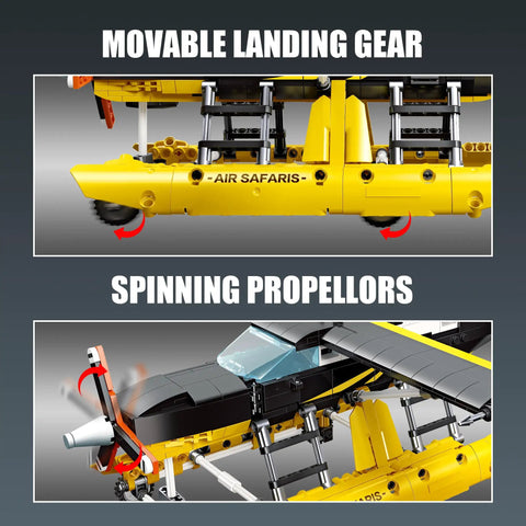 Epic Seaplane Building Block Set 739 Pieces featuring movable landing gear and spinning propellers details