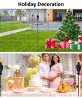 6 Pack Outdoor Metal Torches With 58 Inch Height arranged around patio and holiday decorations, weatherproof design.
