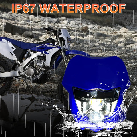 Rugged Dirt Bike LED Headlight Kit With High Beam Low Beam DRL For Yamaha WR250F WR450F 2002-2025 Super Bright 2900 Lumens High 2000 Lumens Low 6000K White Night Riding Upgrade