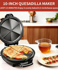 Novalife Electric Quesadilla Maker 9.5 Inch Press showing finished quesadillas and side snacks on a countertop.