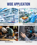 Wide application of 3/8 Inch Tube OD To 1/4 Inch NPT Push To Connect Pneumatic Fittings Kit in automation, workshop, woodworking, and auto repair.