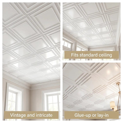 Economy PVC 2x2 Lay In Ceiling Tiles White Drop Ceiling Panels 10 Pieces Covering 40 Sq Ft Easy DIY Install For Basements Offices And Renovations Projects