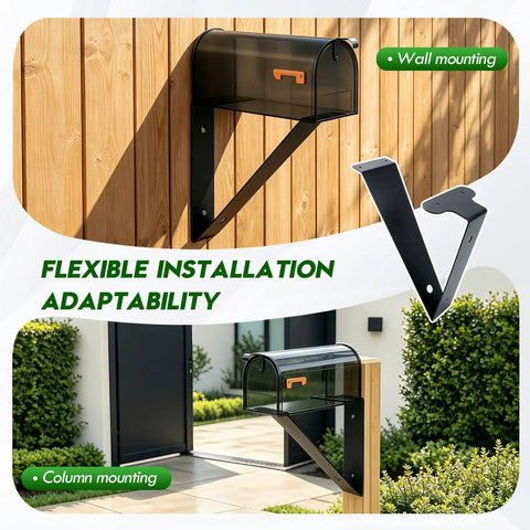 Rugged Mailbox Mounting Bracket For Post And Floating Installations Heavy Duty Post Mount Kit With Triangular Support To Stop Tilting Easy Install And Weatherproof Construction For Outdoor Mailboxes. Wall and column mounted black steel mailbox bracket