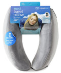 Nest Neck Support Pillow For Travel Memory Foam Travel Pillow For Long Flights Compact Washable in gray packaging on display