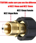 Pressure Washer Adapter M22 15mm Female To M22 14mm Male Fitting 4500 PSI Metric Quick Connect with labeled dimensions