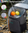 Insulated Leakproof Cooler Backpack for Everyday Adventures filled with water and fruits, demonstrating waterproof design.