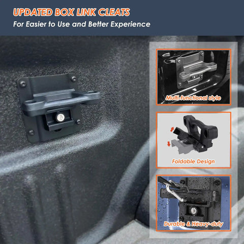 Heavy Duty Truck Bed Tie Down Anchors With Boxlink Cleats And Mounting Plates Built Solid For Locking Down Your Rig Fits Ford F150 F250 F350 Raptor 2015 To 2025 showing updated Box Link cleats for easy use.