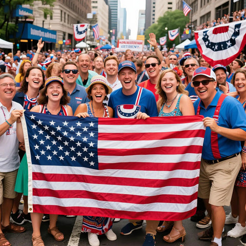Group celebrating with the Built Tough Durable Nylon Outdoor Flag 3x5 Ft Waterproof Embroidered All Weather US Made Heavy Duty American Flag