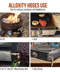 7 Foot RV Propane Hose With Quick Connect And 1 Quarter Inch Safety Shutoff Valve Plus 1 Quarter Inch Male Full Flow Plug used with grills and stoves