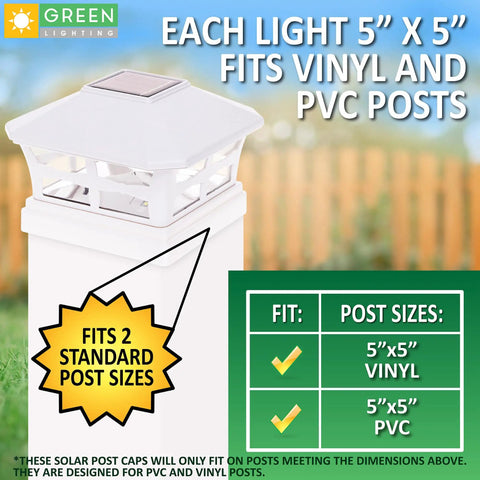 Lit Solar Post Cap Lights For 5x5 PVC Vinyl Posts Outdoor Fence Deck Garden Lighting Kit Waterproof White LED 8 Pack Modern Cube Style Easy To Install Bright Pathway And Security Lighting