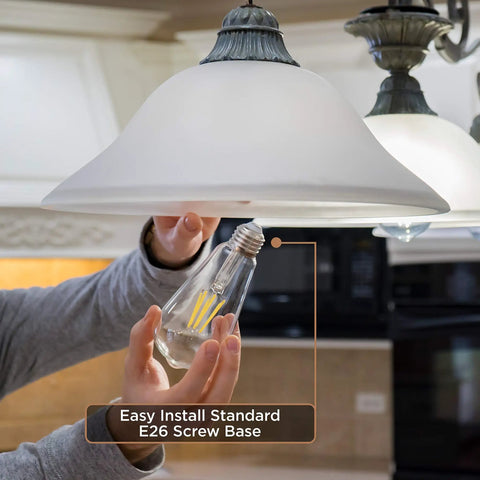 Installing Vintage LED Edison Bulb Set Six Pack 6W Dimmable Cozy Warm Amber Glass 2200K Replace 60W E26 E27 Base ST58