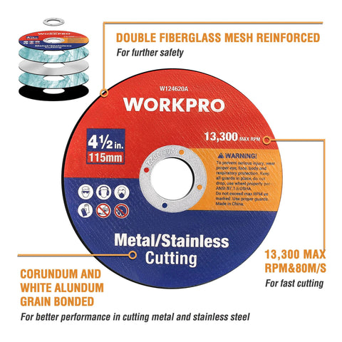 WORKPRO 4-1/2 in (115mm) metal/stainless cutting wheel for angle grinder