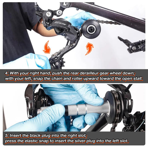 Using Dummy Hub Bike Chain Holder For Thru Axle Frames With Elastic Snap Fit And Dual POM Bearings, Fits 142 To 148mm Dropouts