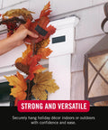 Velcro Brand heavy-duty tape, black, 1-1/2in wide, used to hang autumn wreath on white door trim
