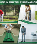 Indoor Golf Putting Green Game Set With Metal Putter And Balls, 8.5 Ft Velvet Track Three Hole Putt Mat in various scenarios