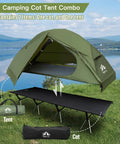 Camping Cot Tent Combo For Solo Adventures Waterproof Off Ground Bed For Adults 1 Person Ultra Portable Easy Setup Green