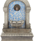 Front view of 30 1/4 Inch High Outdoor Blue Faux Stone Floor Fountain With Freestanding Waterfall, Tiered Cascading Water Feature