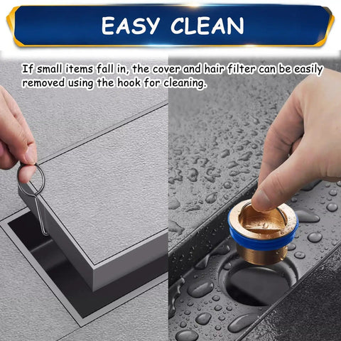 Sleek Tile Flush Linear Shower Drain With Ultra Fast Drainage And Rock Solid 304 Stainless Steel Build Designed To Handle Heavy Daily Traffic In Your Modern Bathroom Space, showing easy clean features.