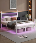 Sleek White Full Size Bed Frame With Built In Led Accents And Dual Usb Ports, showcasing a modern design and metal slats.