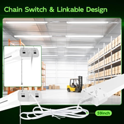 4 Foot LED Shop Light With Reflector For Garage Tasks, 59-inch cable, linkable chain switch design, 3CCT selectable