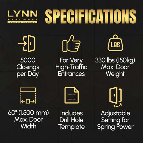 Specifications for Heavy Duty Automatic Door Closer For Commercial Doors Contractor Grade With Adjustable Speed DC9016.